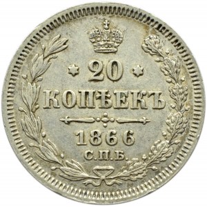 Rosja, Aleksander II, 20 kopiejek 1866 HI, Petersburg