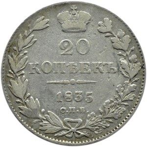 Rosja, Mikołaj I, 20 kopiejek 1835 HG, Petersburg