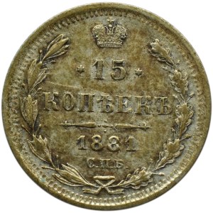 Rosja, Aleksander III, 15 kopiejek 1881 HF, Petersburg, rzadszy rocznik