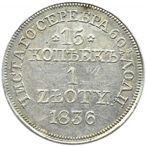 Mikołaj I, 15 kopiejek/1 złoty 1836 MW, Warszawa, z obustronnym duchem