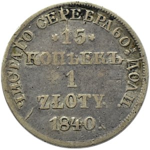 Mikołaj I, 15 kopiejek/1 złoty 1840 HG, Petersburg