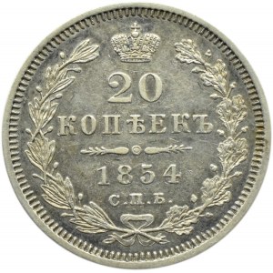 Rosja, Mikołaj I, 20 kopiejek 1854 HI, Petersburg