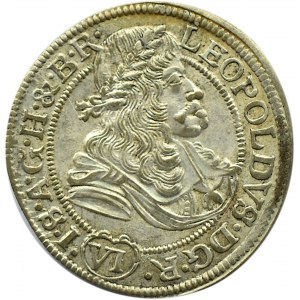 Śląsk, Leopold, 6 krajcarów 1677, Wrocław, UNC