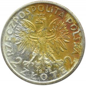 Polska, II RP, Głowa Kobiety 2 złote 1934, piękne