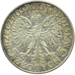 Polska, II RP, Głowa Kobiety, 5 złotych 1934, Warszawa