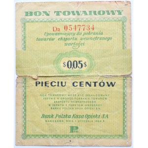 Polska, PeWeX, 5 centów 1960, seria Da, z klauzulą na rewersie, rzadkie