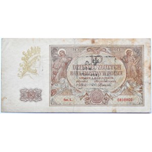 Polska, Generalna Gubernia, 10 złotych 1940, seria L, okolicznościowy nadruk, Klub Żołnierza