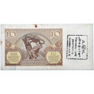 Polska, Generalna Gubernia, 10 złotych 1940, seria L, okolicznościowy nadruk, Klub Żołnierza