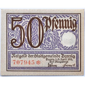 Wolne Miasto Gdańsk, 50 fenigów (pfennig) 1919, UNC