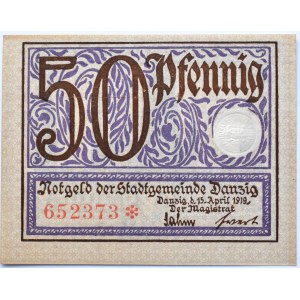 Wolne Miasto Gdańsk, 50 fenigów (pfennig) 1919, UNC