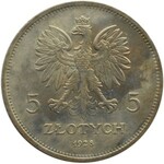 Polska, II RP, 5 złotych 1928 Nike, Warszawa, odmiana ze znakiem mennicy, piękna!