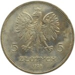 Polska, II RP, 5 złotych 1928 Nike, Warszawa, odmiana ze znakiem mennicy, piękna!