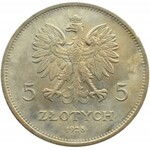 Polska, II RP, 5 złotych 1928 Nike, Warszawa, odmiana ze znakiem mennicy, piękna!