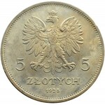 Polska, II RP, 5 złotych 1928 Nike, Warszawa, odmiana ze znakiem mennicy, piękna!