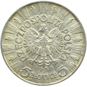 Polska, II RP, Józef Piłsudski, 5 złotych 1938, Warszawa