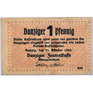 Danzig, Gdańsk, 1 pfennig 1923, jednostronny