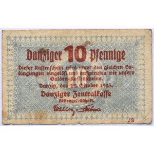 Danzig, Gdańsk, 10 pfennig 1923, jednostronny