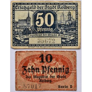 Kolberg, Kołobrzeg, lot 2 notgeldów 1917, każdy inny