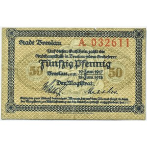 Breslau, Wrocław, 50 pfennig 1917, seria A, niski numer