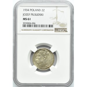 Polska, II RP, J. Piłsudski, 2 złote 1934, NGC MS61