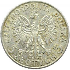Polska, II RP, Głowa Kobiety, 5 złotych 1934, Warszawa