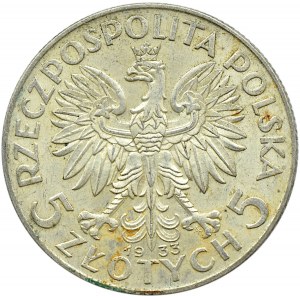 Polska, II RP, Głowa kobiety, 5 złotych 1933, Warszawa