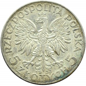 Polska, II RP, Głowa kobiety, 5 złotych 1933, Warszawa