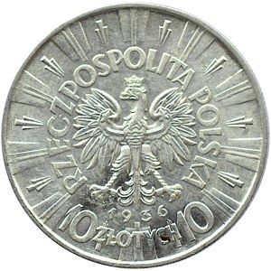 Polska, II RP, Józef Piłsudski, 10 złotych 1936, Warszawa, ładny