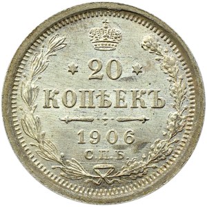 Rosja, Mikołaj II, 20 kopiejek 1906 EB, Petersburg, UNC