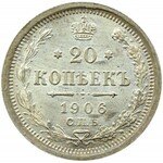 Rosja, Mikołaj II, 20 kopiejek 1906 EB, Petersburg, UNC