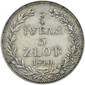 Mikołaj I, 3/4 rubla/5 złotych 1840 MW, Warszawa