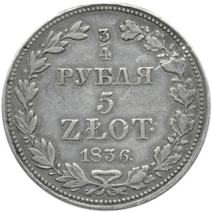 Mikołaj I, 3/4 rubla/5 złotych 1836 MW, Warszawa