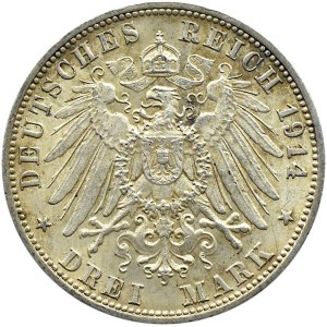 Niemcy, Wirtembergia, Wilhelm, 3 marki 1914 F, Stuttgart