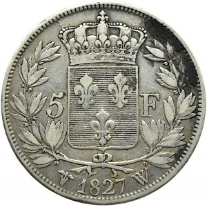 Francja, Karol X, 5 franków 1827 W, Lille