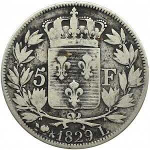 Francja, Karol X, 5 franków 1829 L, Bayonne