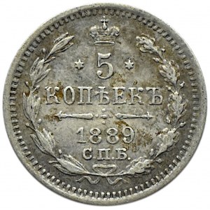 Rosja, Aleksander III, 5 kopiejek 1889 HF, Petersburg