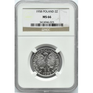 Polska, PRL, Jagody, 2 złote 1958, Warszawa, NGC MS66 - 2 MAX