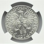 Polska, PRL, Rybak, 5 złotych 1974, Warszawa, płaska data, NGC MS64