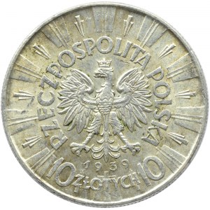 Polska, II RP, Józef Piłsudski, 10 złotych 1939, Warszawa NIESPOTYKANA WAGA 21,05 GRAMA