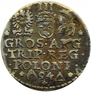 Zygmunt III Waza, trojak 1594, Malbork, przerwany pierścień (R1)