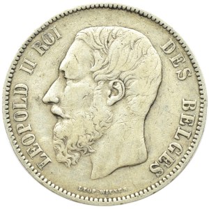 Belgia, Leopold II (1865-1909), 5 franków 1873, Bruksela