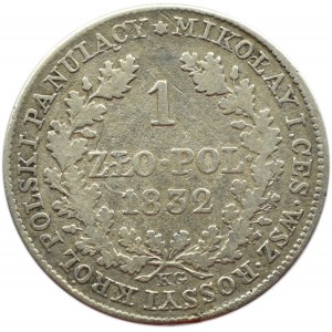 Mikołaj I, 1 złoty 1832 K.G., Warszawa, mała głowa cara