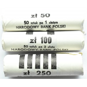 Polska, III RP, 1-5 złotych 1990, rolki bankowe 3X50 sztuk, Warszawa, UNC