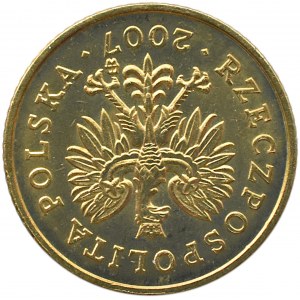 Polska, III RP, 1 grosz 2007, Warszawa, destrukt-odwrotka o 180 stopni