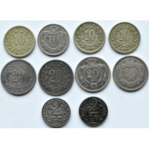 Austria/Węgry, Franciszek Józef I/Karol, lot drobnych monet dla Austrii