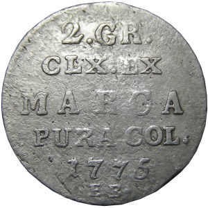Stanisław A. Poniatowski, 2 grosze srebrne (półzłotek) 1775 E.B., Warszawa