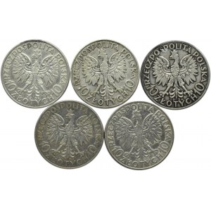 Polska, II RP, Głowa Kobiety, lot 10 złotych 1932, Warszawa, 5 sztuk