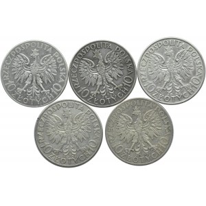 Polska, II RP, Głowa Kobiety, lot 10 złotych 1932, Warszawa, 5 sztuk