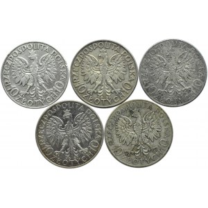 Polska, II RP, Głowa Kobiety, lot 10 złotych 1932, Warszawa, 5 sztuk