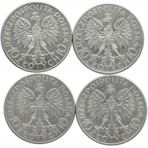 Polska, II RP, Głowa Kobiety, lot 10 złotych 1932, Warszawa, 4 sztuki